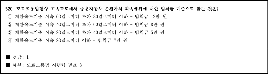 운전면허 학과시험 문제 - 520번 문제.