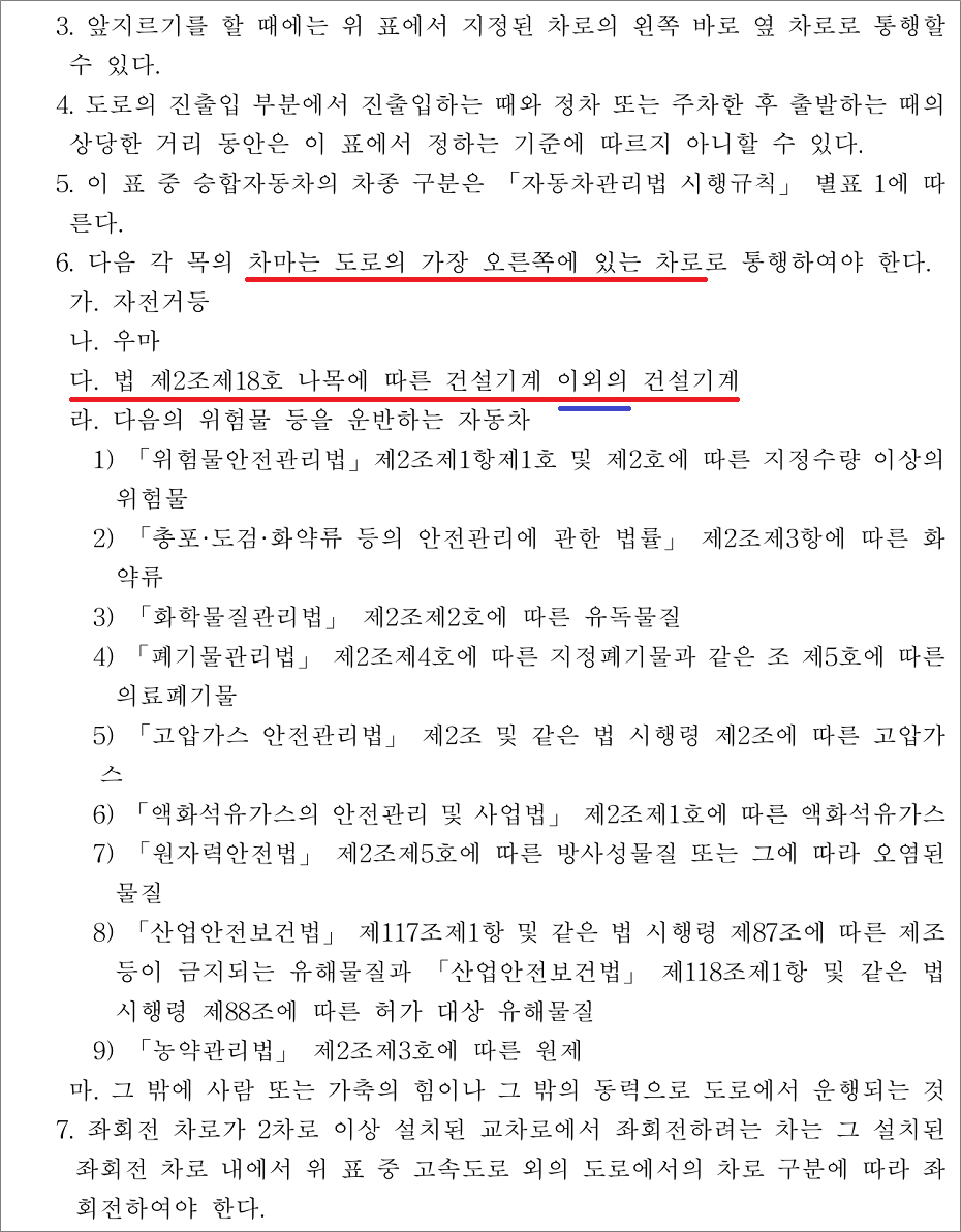 지게차운전기능사 필기 기출문제 - 차로에 따른 통행구분.