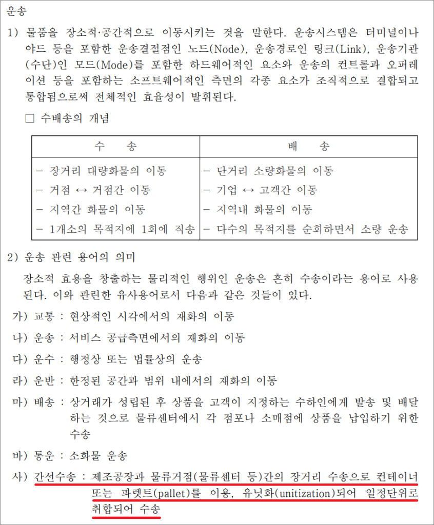 화물운송종사자격증 자격시험 기출문제 - 운송 관련 용어의 의미.