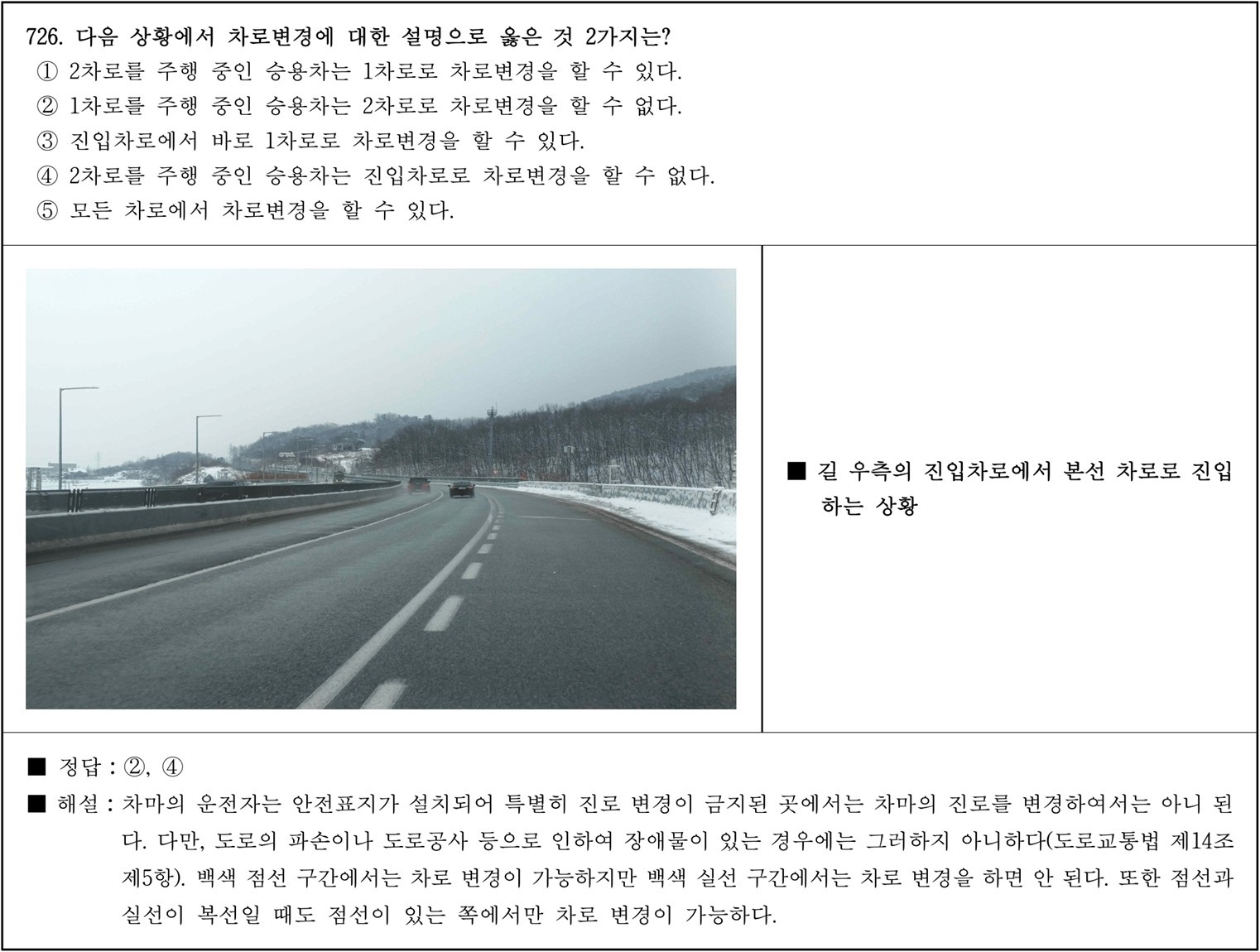 운전면허 필기시험 문제 - 길 우측 진입차로.